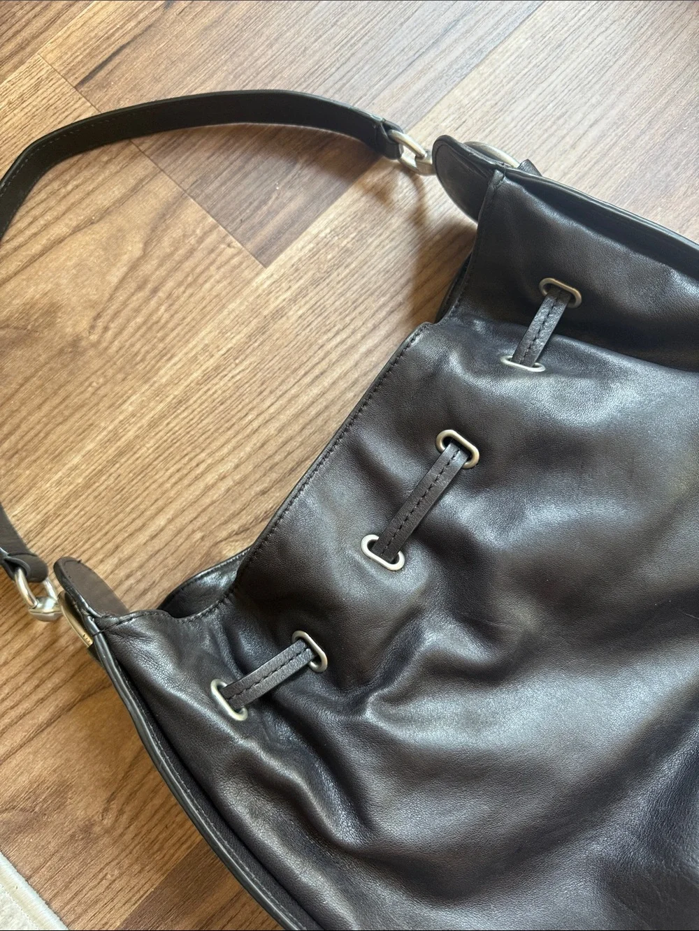 Frye Ilana Hobo Black Leather Drawstring Shoulder Bag Purse